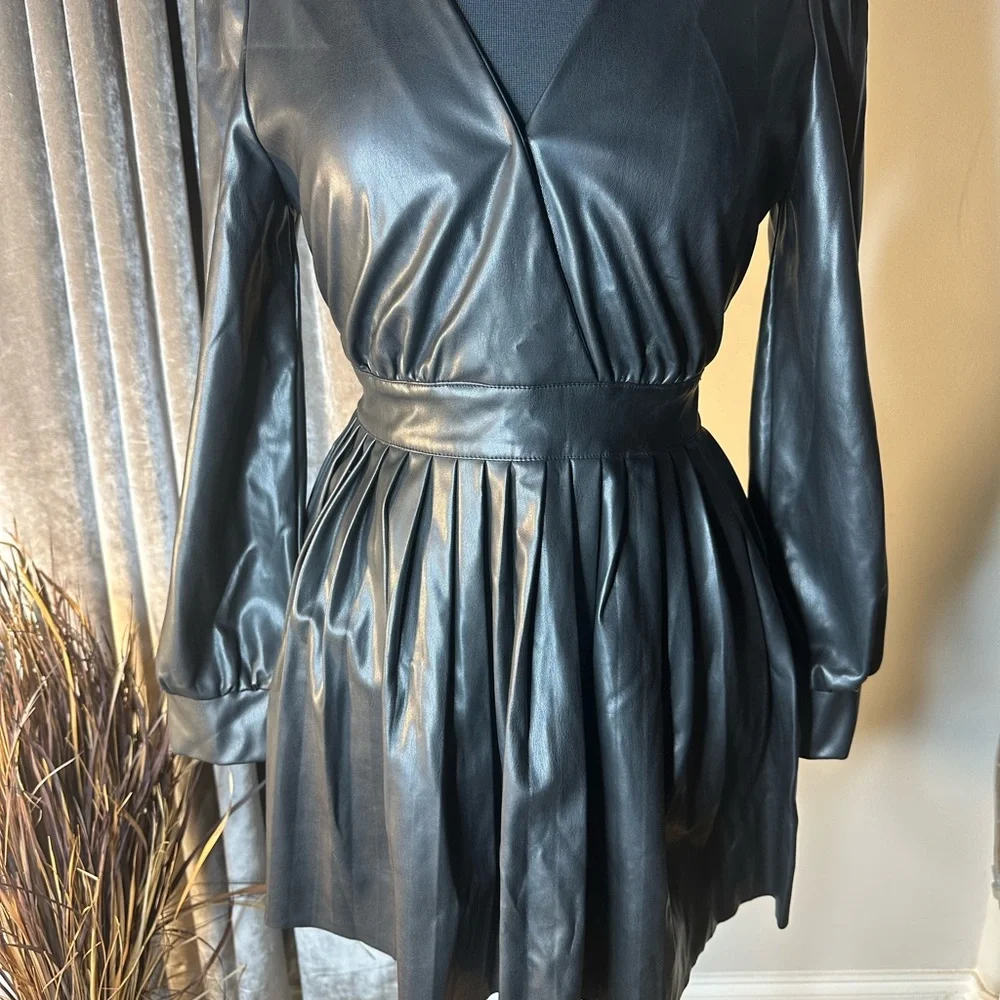 Idem Ditto Elegant Black Faux Leather Dress - Picture 1 of 5